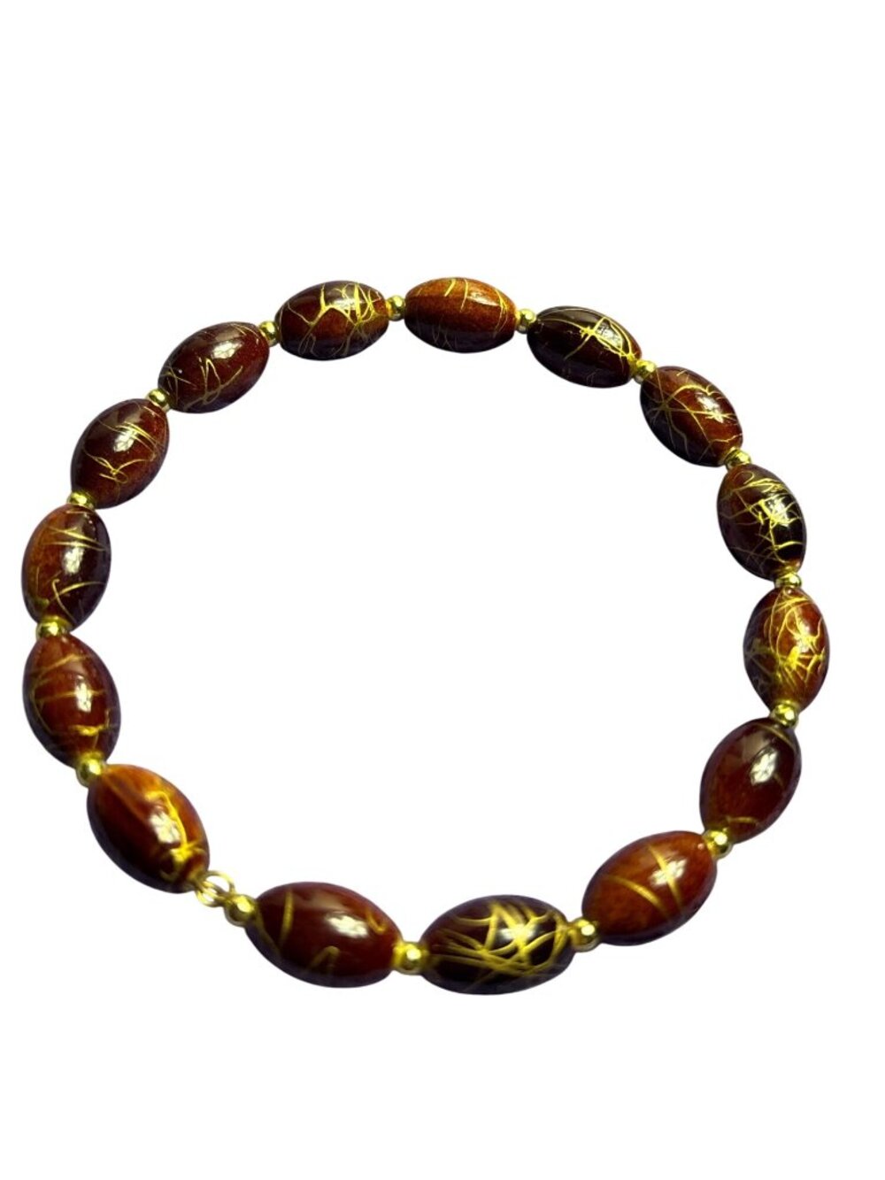 Artisan Beaded Wire Bangle Bracelet Brown Goldtone Paint Splatter 8 inches